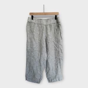 Pure Jill Linen Cropped Pull On Pants Gray Women's Medium Petite Coastal Minimal